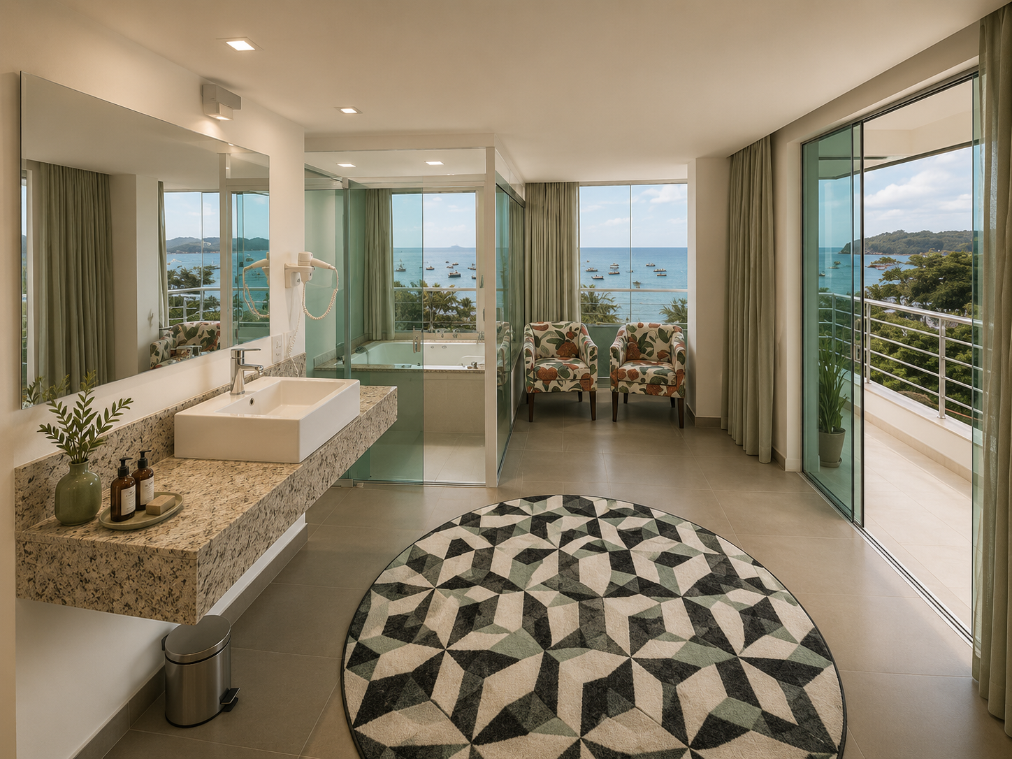 Luxury suite bathroom with ocean view