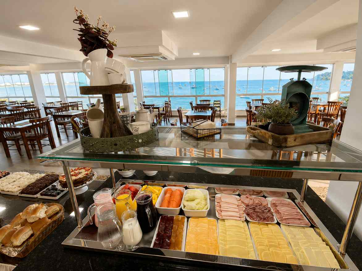 Breakfast buffet with sea view dining room