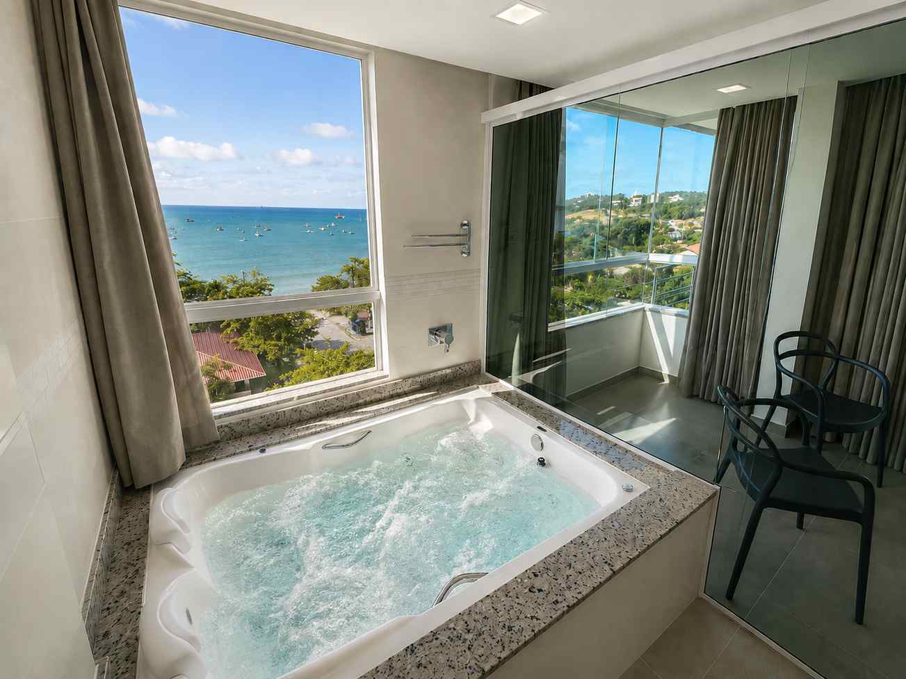 Spa bath with panoramic ocean view